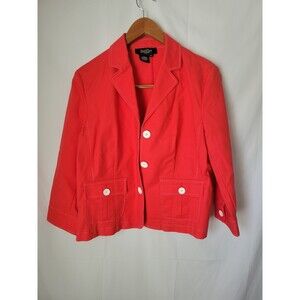 Peck & Peck Collection Women's Coral Cotton Blend 3/4 Sleeve Blazer Jacket Size